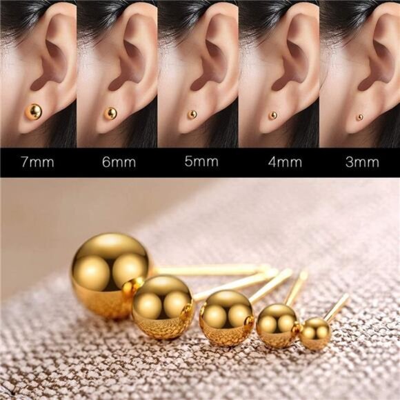 14K Gold Plated Stud Earrings for Women, Pearl Stud Earrings Ball Stud - Picture 3 of 7